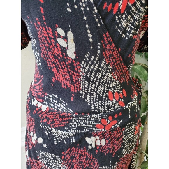 Lux Women's Multicolor Polyester V-Neck Short Sleeve Knee Length Wrap Dress L - Picture 3 of 12